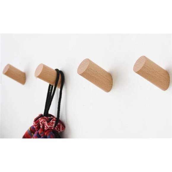 Wood Wall Hooks, 4 Pack Coat Hooks Mounted Rustic Wooden Heavy Duty Robe Hook - Picture 1 of 7